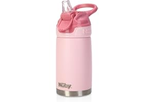 Nuby Gourde Reflex Flip-it | Isotherme en Acier Inoxydable | Anti-fuites | Voyage et Sorties | 300ml | Rose | +18 Mois