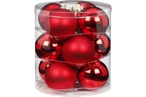 MAGIC BY INGE Magic Weihnachtskugeln Glas 8cm 12 STK. Christbaumkugeln (Rot Glanz/Matt)