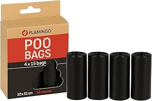 Flamingo Sacs à Déjections Basic Blekz - 60 Pièces, Noir, Ultra-Pratiques et Résistants, Idéal pour Shih Tzu, Border Collie, Schnauzer et Teckel