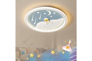 JubelTage LED Kinder Deckenleuchte,Astronaut Mond Kreative Deckenleuchte,dimmbar mit Fernbedienung,NachtlichtFunktion Kinderzimmer Kindergarten Schlafzimmer Wohnzimmer Cartoon Deckenleuchte 50cm Blau