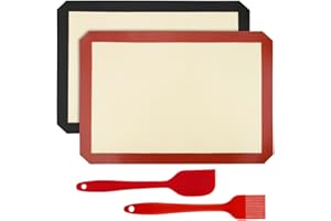 Mitening Tapis de Cuisson en Silicone 2 Pièces 100% sans BPA Anti-Adhérent Toile Feuille de Cuisson Patisserie, Toile de Cuisson Silicone Saine, Réutilisable, Facilement Lavable (42 x 29,5 cm)