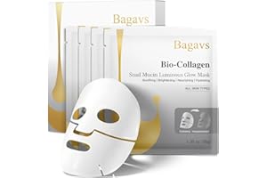 Bagavs Mascarilla Facial de Bio-Colágeno con Baba de Caracol, Hidratación Profunda, Antiarrugas, Luminosidad y Mejora de la Piel, Ideal para Todo Tipo de Piel, Pack de 4
