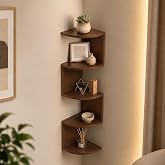 Elcom Handicrafts Wooden Corner Wall Shelf for Living Room Bedroom Office | 4 Tier Floating Corner Shelf | Wall Mounted Displ
