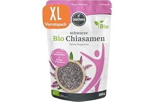 ‎BORCHERS BORCHERS Chia Samen schwarz, 500g, Hohe Quellfähigkeit, ballaststoffreich, Proteinquelle, Omega-3-Fettsäuren, zuckerarm, vegan, Ideal zum Toppen, Backen und Kochen