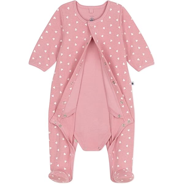 Pyjama Bébé Fille Petit Bateau - En Coton Doux Imprimé Cœurs Argentés - Ouverture Bouton-pressions Avant Et Entrejambe - Confort Pour La Nuit