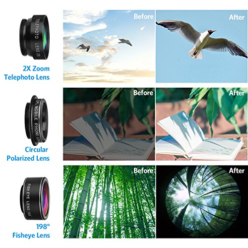 Criacr 5 in 1 lenti a Telefono, LG, HTC, Huawei, Samsung e Altri Smartphone Kit di Obiettivi per Telefono Cellulare Clip su Cellulare per iPhone 8/7/6 / 6s Plus