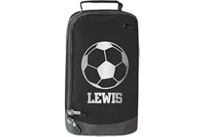 ABSOLUTELY TOP Personalised Childrens Football Boot Bag Boys Footy Ball Kids Sports Rugby Kit, Ink Black/Metallic Silver Print