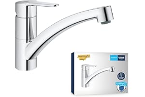 GROHE StartEco Mitigeur Monocommande Evier, Robinet Cuisine, Bec Bas, Rotation 140°, Mousseur avec Fente pour un Remplacement sans Outil, Chromé, 31685000
