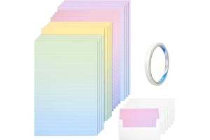 Hocadrv Set of 16 Writing Paper and 8 Envelopes, Rainbow Paper, Writing Paper with Envelopes, Letter Set with Lines for Writing (Yellow, Purple, Green, Pink)