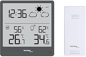 TECHNO LINE WS9138 Pequeña estación meteorológica moderna con previsión meteorológica y tendencia meteorológica, temperatura interior y exterior, luz de fondo, pantalla LCD clara sin desenfoque