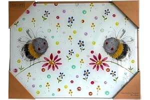 ALEX CLARK Bees and Flowers Worktop Saver - Durable Glass Kitchen Surface Protector/White/Non-Slip Rubber Feet/Animals/Gifts/Nature and Florals
