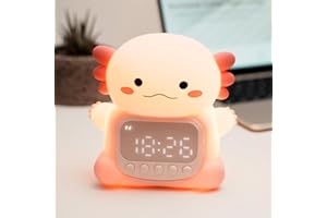‎IHALO IHALO Cute Axolotl Wecker mit Nachtlicht für Kinder, Wecker für Mädchen Nachttisch, Ok to Wake Rosa Silikon Nachtlicht Kinder, Wiederaufladbar, Zwei Weckers, Datum, Dekoration für Babyzimmer