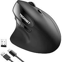 TECKNET Mouse Verticale Ricaricabile,Mouse Ergonomico Wireless 2400 DPI, 6 Pulsanti con 5 Funzioni Regolabili DPI per Compute