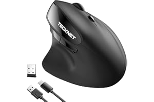 TECKNET Mouse Verticale Ricaricabile,Mouse Ergonomico Wireless 2400 DPI, 6 Pulsanti con 5 Funzioni Regolabili DPI per Computer, Laptop, Mac