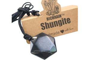RICHRAIN Halskette mit Anhänger aus echtem natürlichem Schungit, spirituelle Geschenke für Frauen, Kristallheilung, Kristallgeschenke für Männer (Hexagram)