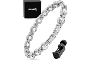 ‎MAGNETRX MagnetRX® Ultrastarkes Magnetarmband für Frauen - Doppelmagnet Edelstahl Kristall Magnetband für Damen (Silber)