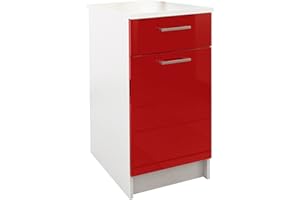 BERLIOZ CREATIONS Berlioz créations Basso Mobile da Cucina 1 Anta + 1 cassetto, Pannelli di Particelle, Rosso, 40 x 60 x 85 cm