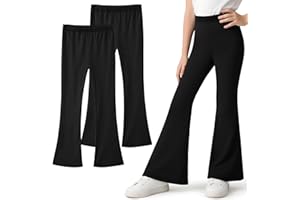 Domueay Leggings Flared Bambina Cotone Pantaloni Svasati Morbidi Traspirante e Comodi, Confezione da 2, Elasticizzati Casual Ragazze Sportive Danza Abbigliamento per 5-14 Anni