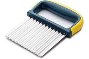 NAX CAKI Crinkle Cutter Knife, Potatoes Crinkle Fry Cut and Vegetable Cutter for Veggies, Stainless Steel Carrot Slicer（Yellow）