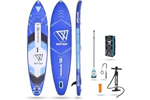 Wattsup - Sup Stand Up Paddle Gonflable Marlin 12' - PB-WMAR121 - Planche Gonflable Dropstitch avec Pack Pagaie, Leash, Pompe, Sac de Transport et Kit - Jusqu'à 160kg - Volume 349l - 365x81x15cm