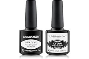 LagunaMoon Gel Nail Polish Base Coat and No Wipe Top Coat Gel Polish Set Soak Off UV LED Nail Varnish Lacquer Manicure Set 2 × 8ml