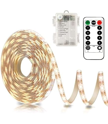 Sunshine smile LED Strip Batteriebetrieben 1m,8 Modi LED Strip Batteriebetrieben,LED Streifen Schmal,LED Lichtleiste Batterie mit Timer für Schränke, Treppen, Küche, Betten Beleuchtung