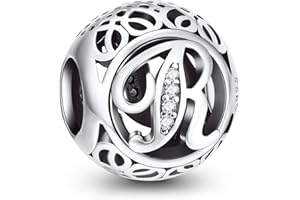 NINGAN Argent Sterling 925 Charme Lettre de l'alphabet Femmes Pearl Charms avec 5A Zircone Compatible pour Européen Bracelets