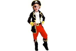 SELORE Costume Pirata Halloween Cranevale Bambino 3-12 Anni Vestito da Capitano Travestimento Ragazzo Bimbo Cosplay