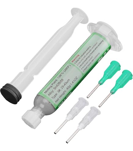 Bleifreie Lötpaste Sn42 Bi58 – 15 G Spritze – Schmelztemperatur 138 °C – Mit Flussmittel – Für LED Bleifreie Lötpaste Sn42 Bi58 – 15 G Spritze – Schmelztemperatur 138 °C – Mit Flussmittel – Für LED