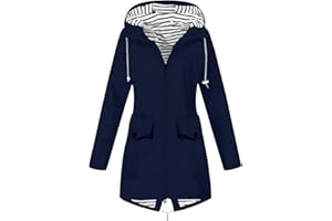 AZISEN Manteau Imperméable Femme, Veste Coupe-Vent avec Poches et Doublure Zippée Manteau Coupe-Vent de Couleur Unie Imperméables pour Femmes Veste de Pluie pour Femme Vestes de Extérieur Blazer