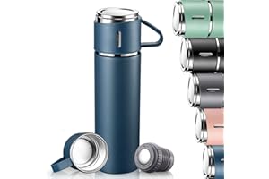 TOPAHGOD Termos ze stali nierdzewnej, szczelny, butelka na wodę, bez BPA, 500 ml, z kubkiem i uchwytem, termos do kawy i herbaty, butelka na rower dla dzieci, dorosłych (niebieski)