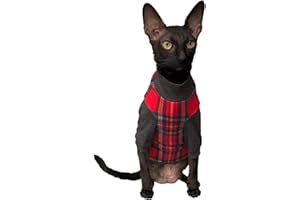 Kotomoda Sphynx - Vêtement pour chat à col roulé - Motif écossais - Rouge - Taille L