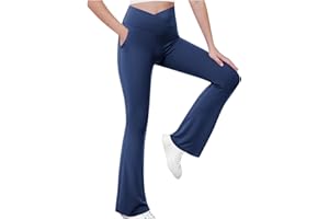 HAOLEI Leggings para Niñas Pantalones Acampanados Suave y Cómodo Cintura Alta Yoga Pants Pantalon Bootcut Color Sólidos Deportes Ocio Pantalón de Campana Malla Deportiva para Niñas 5-15 Años