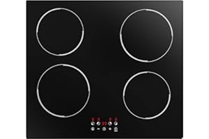 BOOVAL Induktionskochfeld 60cm Einbau – 4 Zonen, 6000W, Kochfeld Induktion, Touch-Bedienung, 9 Stufen, Timer, Restwärmeanzeige, Überhitzungsschutz, Kindersicherung, BIH604T Schwarz