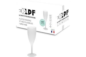 LPF LE PETIT FOURNISSEUR - Lot de 100 Flûtes à champagne réutilisables 12cl (15cl max) - Polypropylène plastique alimentaire - Verre à champagne durable - Compatible lave-vaisselle - Couleur givrée