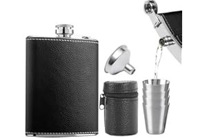Zasvec Flasque a Alcool Set avec Entonnoir et Verres à Shot Flasque en Acier Inoxydable Flasque Whisky Flasques de Poche Portables Flasque pour Hommes Flasque à Alcool pour Voyages, Parti, Noir