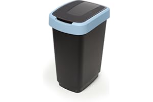 Hastic Mülleimer mit Schwingdeckel 25L - Mülleimer mit Deckel - Mülleimer Schwingdeckel - Schwingdeckeleimer - Mülleimer Plastik (Pastell Schwarz-Blau, 25L)