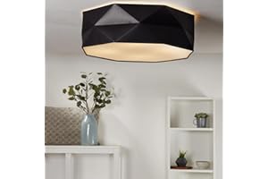 ‎FAMLIGHTS Decken Lampe Samuel aus Stoff, schwarz, 4 x E27-Fassung, Ø52cm | Deckenlampe Wohnzimmerleuchte flach Esszimmerlampe Loft Lounge Bar Restaurant Küchenleuchte Stofflampe rund Deckenstrahler retro