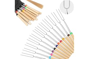 XUTONG xutog 12 Stücke Grillspieße Edelstahl Marshmallow BBQ Roasting Sticks,31cm - 81cm Teleskop Grillspieß Bratstäbchen mit Holzgriff Lagerfeuerspieße Hot-Dog Gabeln für Camping Grill (bunte Packung von)