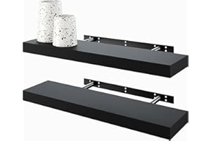 BAMEOS Schwebregale, Wandregale, Dekorative Wandmontierte Regale, Set von 2 mit, 60cm Wanddeko für Bad, Küche, Wohnzimmer und Schlafzimmer (Schwarz)