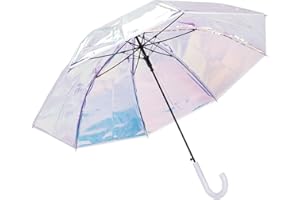 Chesoon Parapluie transparent éblouissant Changement de couleur Longue poignée incurvée Surface claire colorée