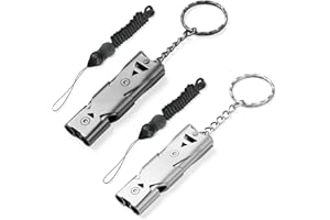 HONGECB Silbato Emergencia, Silbato de Acero Inoxidable Doble Tubos, Supervivencia Silbato, para Supervivencia Emergencia Salvavidas Deportes Futbol Entrenamiento, 2 Piezas