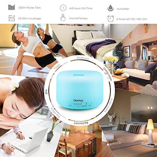Deckey Aroma Diffuser 500ml Ultraschall Nebel Luftbefeuchter Duftöldiffusoren Raumbefeuchter Purifier LED Farbwechsel für Yoga Kinderzimmer Schlafzimmer Büro weiß - 6