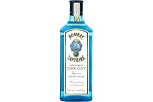 Bombay Sapphire London Dry Gin, 40% Vol., 70 cl / 700 ml, bebida espirituosa 100% infusionada al vapor con 10 botánicos seleccionados a mano