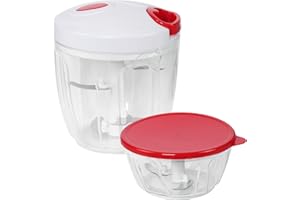 STONELINE Multi-Zerkleinerer 9-teilig, Multizerkleinerer Manuell 900 + 400 ml, Zwiebelschneider und Universalzerkleinerer mit Edelstahlklingen, Zerkleinerer für Gemüse & Obst, rot