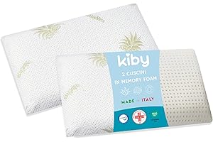 Kiby® Coppia Cuscini Memory Foam 70x40, [Dispositivo Medico], Forato con Supporto Cervicale, Fodera con Aloe Vera | Certificato OEKO-TEX® e CERTIPUR™