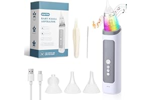 Geegear Nasensauger Baby, Elektrischer Baby Nasensauger mit 3 Silikon Düsen & 3 Saugstufen Unblocker Wiederaufladbarer Nasenreiniger mit Beruhigender Musik & Licht für Neugeborene, Kleinkinder