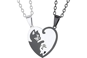 HUDIEPAN 2 Piezas Collar Magnético, Collar De La Amistad Para 2, Collar para Parejas con Colgante de Gato, Collar para Parejas de Plata Negra, Collar con Colgante de Rompecabezas, Regalo para ti y tu Amante