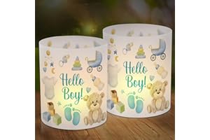 EPOKUS 12 Farolillos Decorativos Hello Boy, Decoración De Mesa, Farolillo Azul De Osito, Para Nacimiento De Niño, Baby Shower Cumpleaños, Farol Huellas Para Velas De Té