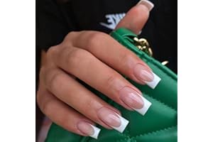 JUSTOTRY 24 Stück Press on Nails Lang, Milky White French Künstliche Nägel, Coffin Kunstnägel Nägel Zum Aufkleben, Ballerina Fake Nails Fingernägel für Frauen